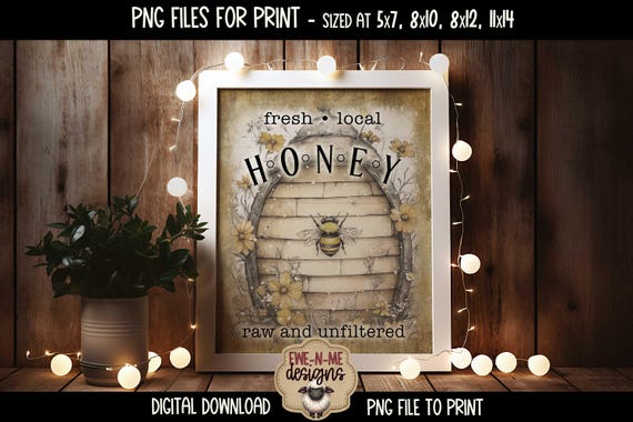 Fresh Local Honey Sublimation Design | Vintage Honey Printable  | Vintage Rustic Honey Bee Printable PNG Design