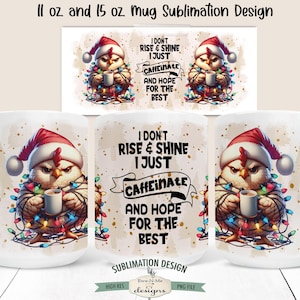 Grumpy Christmas Chicken Coffee Sublimation Mug Design - Grumpy Chicken Tangled Lights - Printable 11 and 15 oz Mug Sublimation Wrap PNG