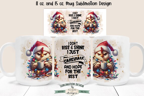 Grumpy Christmas Chicken Coffee Sublimation Mug Design - Grumpy Chicken Tangled Lights - Printable 11 and 15 oz Mug Sublimation Wrap PNG