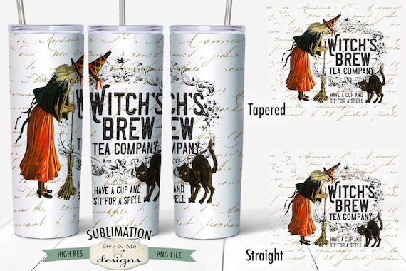 Witch Brew Tea Company Sublimation Design - Vintage Halloween Witch - Sublimation for  20 oz. Tumbler Straight and Tapered