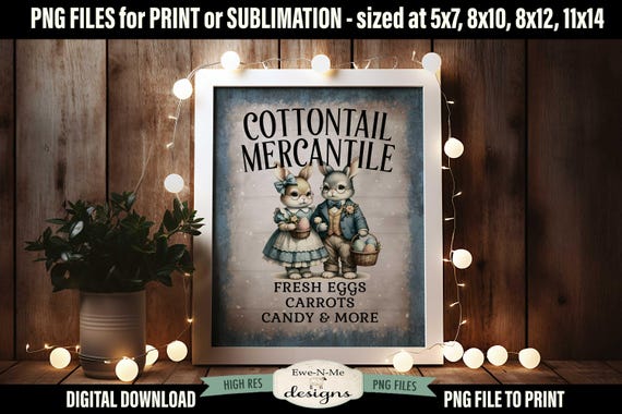 Cotton Tail Mercantile Sublimation Design | Vintage Easter Bunny Printable  | Old Fashioned Easter Printable Sublimation Design