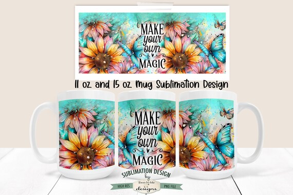 Make Your Own Magic Sunflower Butterfly Mug Design - Sunflowers and Butterfly -  Floral 11 and 15 oz. Mug Sublimation Wrap PNG