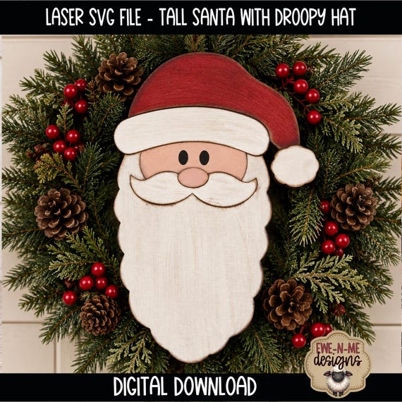 Tall Santa SVG Laser Cut File, Christmas Santa Door Hanger, Wreath Attachment, Rustic Christmas Decor SVG