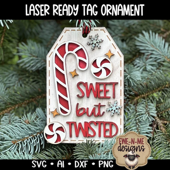 Sweet But Twisted Candy Cane Ornament SVG | Laser Cut Tag File | Christmas Ornament SVG | Laser Cut Ready | Digital Download