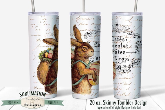 Vintage Easter Sublimation Design - Easter Rabbit Tumbler Sublimation  - Sublimation 20 oz. Tumbler Straight Tapered