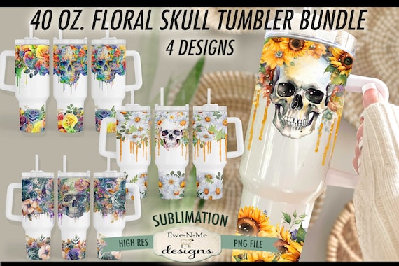 Floral Skulls 40 oz Tumbler Sublimation Bundle | Boho Skull Drip Designs for 40 oz Sublimation Tumblers