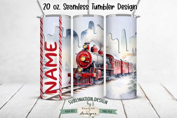 Red Christmas Holiday Train Tumbler Wrap | Seamless 20 oz Tumbler Sublimation Design