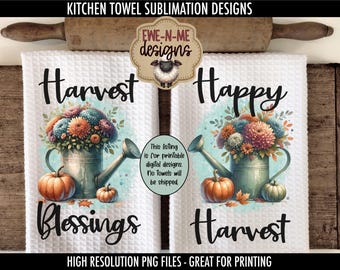 Fall Kitchen Towel Sublimation Design: Happy Harvest PNG (Digital Download