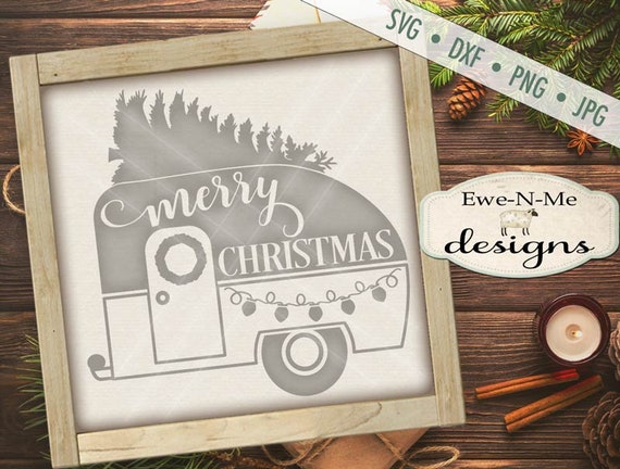 Christmas Camper SVG - Camper SVG - trailer with tree svg - christmas svg - String Lights svg - Commercial Use svg, png, dxf, jpg