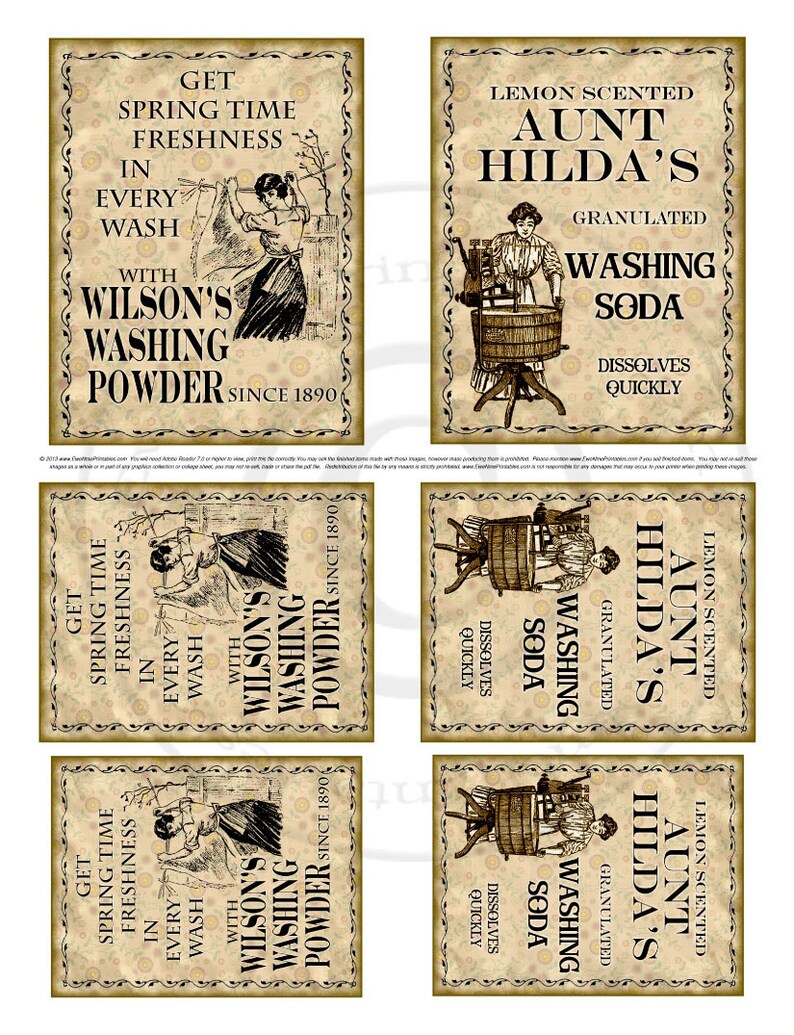 vintage look laundry farmhouse label printables aunt hildas etsy