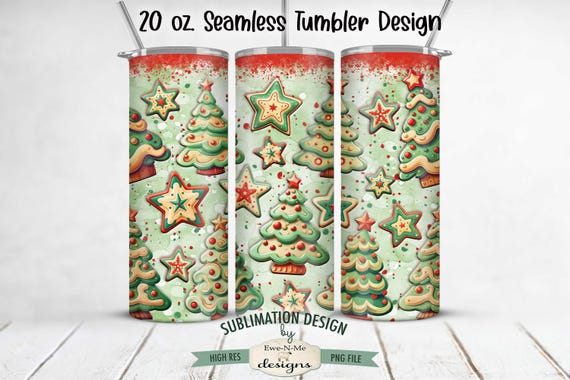 Christmas Cookies 20 oz SEAMLESS Tumbler Sublimation Design - Cute Christmas Tree and Star Cookies -  Christmas Tumbler Design