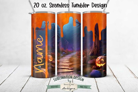 Halloween Tumbler Sublimation Design | Haunted Path Halloween Tumbler | Add Your Own Name
