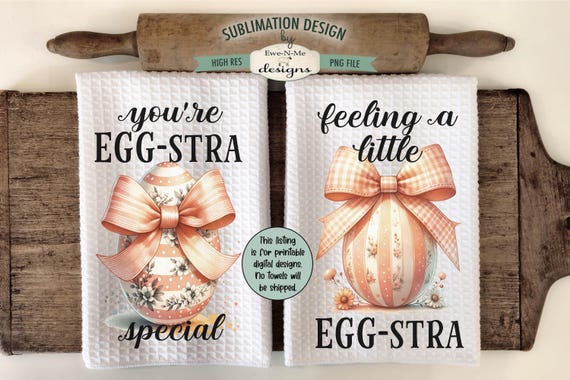 Easter Eggs with Bows Sublimation Design for Kitchen Towels - Peach Colored Easter Egg Designs with Coquette Bows - Kitchen Towel PNG