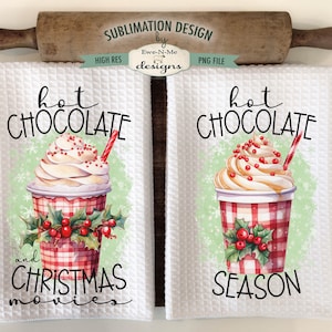 Rode geruite keukenhanddoek met warme chocolademelk sublimatieontwerpen - seizoen warme chocolademelk - films met warme chocolademelk - kerstkeukenhanddoek, png PNGEgg