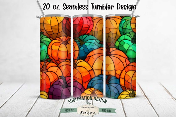 Stained Glass Pumpkins Sublimation Tumbler Design - Stained Glass Seamless Tumbler  - Sublimation for  20 oz. Straight Tumbler