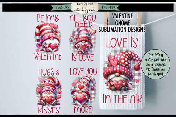 Valentine Gnome Kitchen Towel Sublimation Bundle -  Cute Valentine Gnome Kitchen Towel Sublimation Designs - Gnome Valentine Kitchen Designs