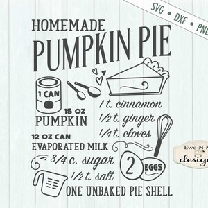Pumpkin Pie SVG - pie recipe svg - Fall svg - Pumpkin svg - Autumn SVG - Kitchen svg - Commercial Use svg, dxf, png and jpg files image 3