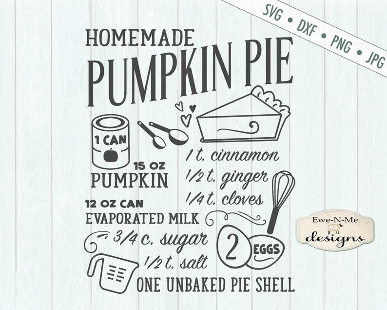 Pumpkin Pie SVG - pie recipe svg - Fall svg - Pumpkin svg - Autumn SVG - Kitchen svg - Commercial Use svg, dxf, png and jpg files image 3