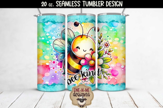 Bee Kind Cute Bee and Flowers 20oz Tumbler Wrap -  Bee Tumbler Sublimation Design - 20oz Skinny Seamless Tumbler Wrap