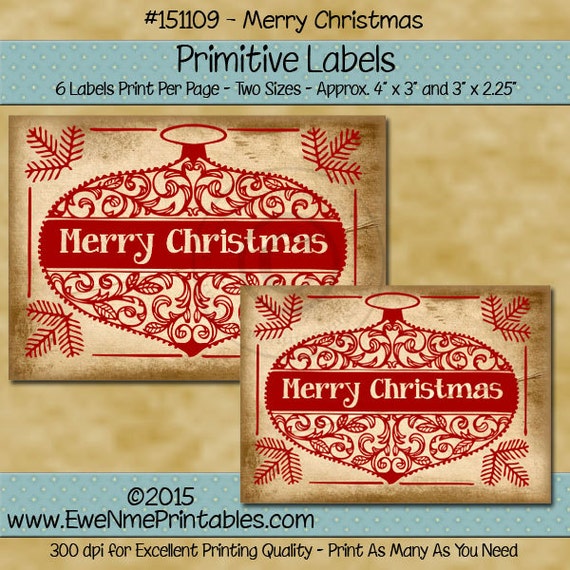 Christmas Printable - Christmas Tag -  Christmas labels - Printable Christmas Tag - Christmas Ornament Tags - Printable PDF or JPG File