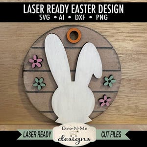 Mini-enseigne SVG tête de lapin découpée au laser - mignons oreilles de lapin découpé au laser - fichier d'étiquette de Pâques - svg, dxf, ai, png