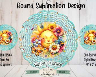 Floral Sunshine Round Sublimation Design | Sunshine Butterfly Summer Sublimation Design | Summer Sunshine Round PNG