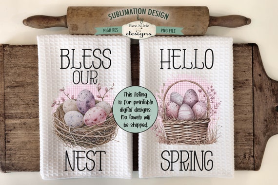 Pastel Easter Eggs Kitchen Towel Sublimation Designs -  Bless Our Nest - Hello Spring - Spring Kitchen Towel Designs