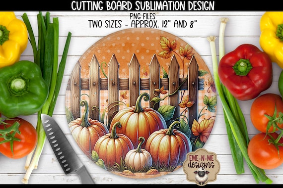 Fall Pumpkins Cutting Board Sublimation Design: Orange Fence PNG Files