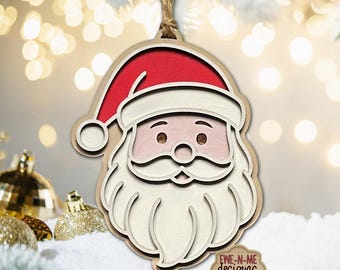 Santa Claus Ornament Laser Ready SVG | Holiday Laser SVG |  Laser Cut Christmas Ornament Digital Download
