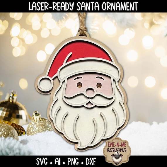 Santa Claus Ornament Laser Ready SVG | Holiday Laser SVG |  Laser Cut Christmas Ornament Digital Download