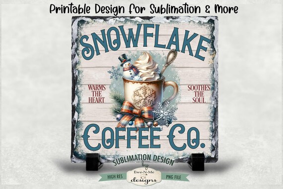 Snowflake Coffee Co Sublimation Design | Vintage Snowman Mug Printable  | Old Fashioned Snowman Printable Sublimation Design | PNG and JPG