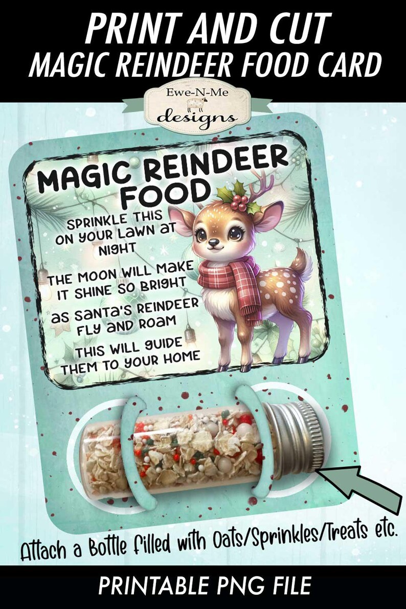 Magic Reindeer Food PNG Christmas Reindeer Food Print and Cut Card in