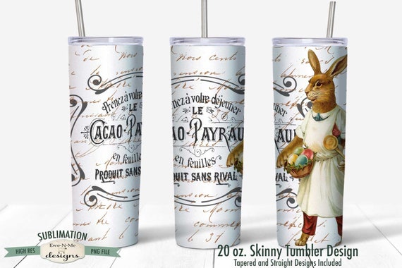 Vintage Easter Sublimation Design - Standing Easter Rabbit with Eggs Tumbler Sublimation  - Sublimation 20 oz. Tumbler Straight Tapered