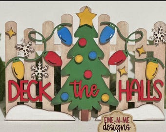 Christmas Tree Shelf Sitter SVG, Rustic Laser Cut File, Holiday Decor, Layered Christmas Fence Sign, Farmhouse Winter Decor, Deck The Halls