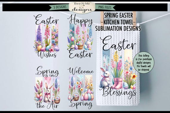 Easter Brush Strokes Kitchen Towel Sublimation Bundle - Easter Dish Towel Sublimation Designs - Brush Stroke Towel Kitchen Digital Designs