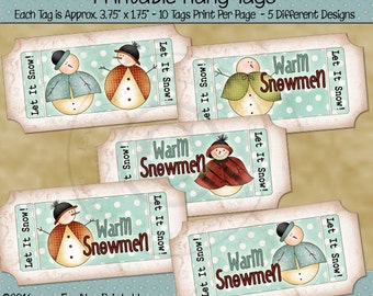 Snowman Tags Ticket Shaped Printable Hang Tags or Labels - Digital Print PDF and/or JPG File