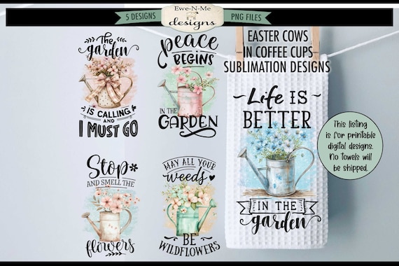 Gardening Watering Can Kitchen Towel Sublimation Bundle -  Kitchen Towel Sublimation Designs - Gardening Kitchen Towel Designs