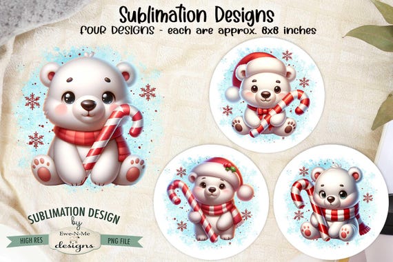 Polar Bears with Candy Canes Designs - Christmas Polar Bears Designs - Christmas Polar Bears - Four PNG Designs for Christmas