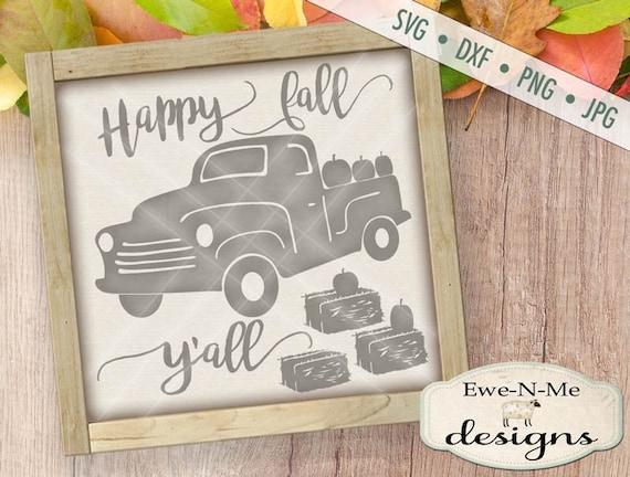 Happy Fall Yall SVG - pumpkin svg - autumn svg - old truck pumpkins svg - hay bales svg - Commercial Use  svg, dxf, png, jpg