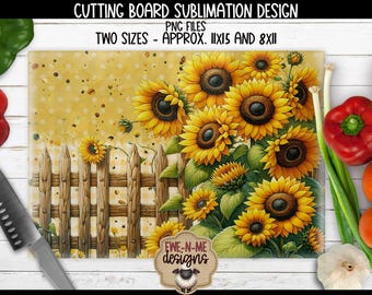 Sunflower Fence Cutting Board Sublimation Design PNG Files | Country Kitchen Fall Decor