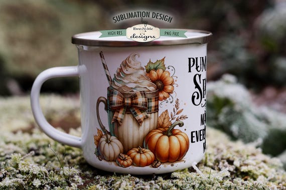 Pumpkin Spice Makes Everything Nice | Cute Jack O Lantern 11 & 15 oz Mug  Sublimation Wrap PNG | Jack O Lantern Halloween Mug