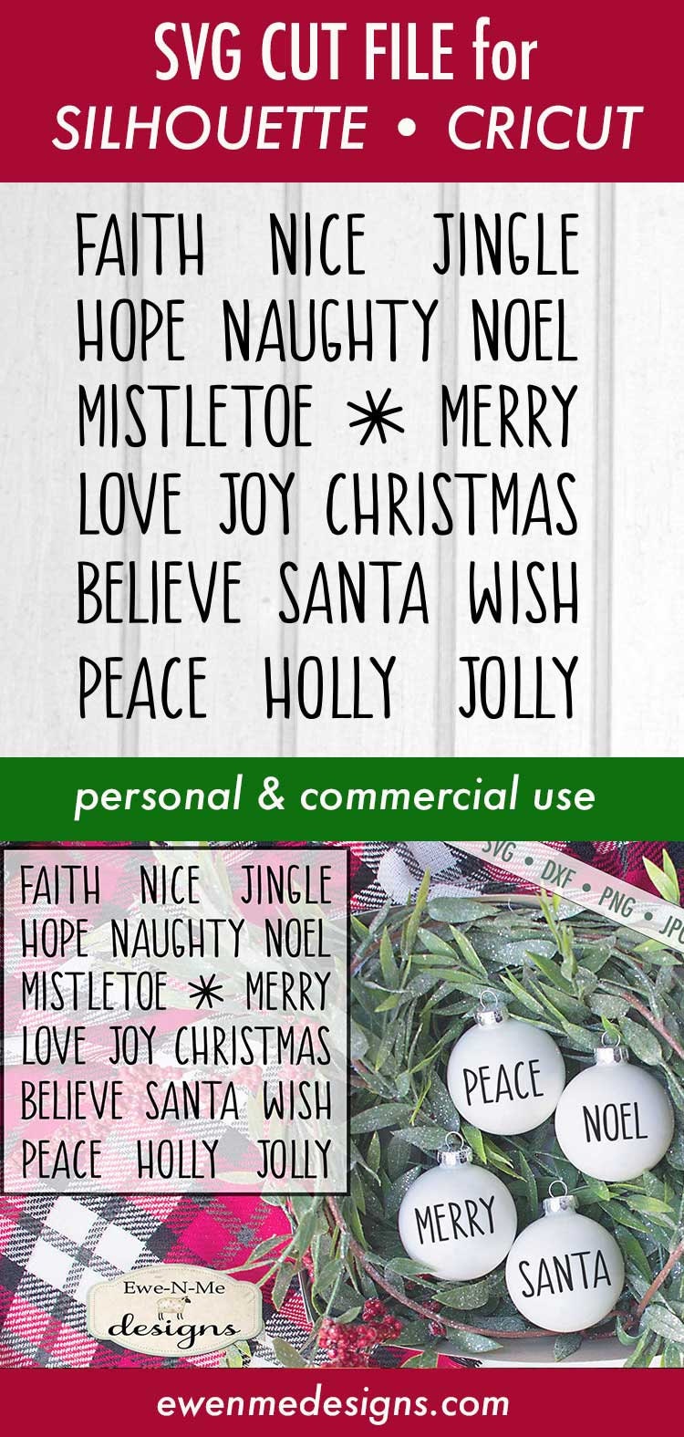 Christmas SVG File - Christmas Words svg Bundle - Rae Dunn Inspired