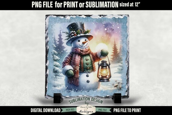 Rustic Snowman with Lantern | Square Sublimation Design | Rustic Snowman | Vintage Snowman Sublimation Design