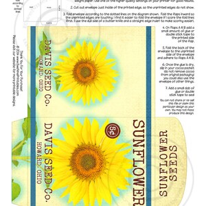 Sunflower Seed Packet Printable Primitive Vintage Sunflower Envelope Digital PDF and/or JPG File image 2