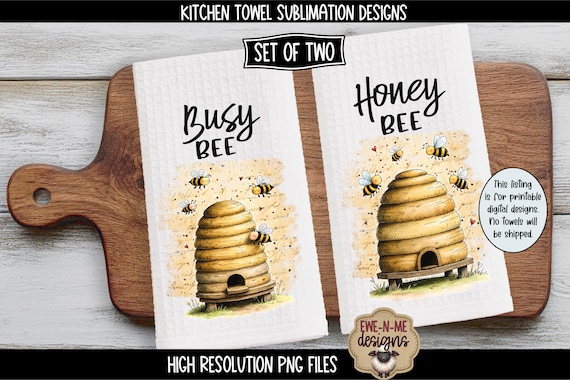 Bee Kitchen Towel Sublimation PNG Files | Set of 2 Towel Designs | Beehive Illustration | Digital Download