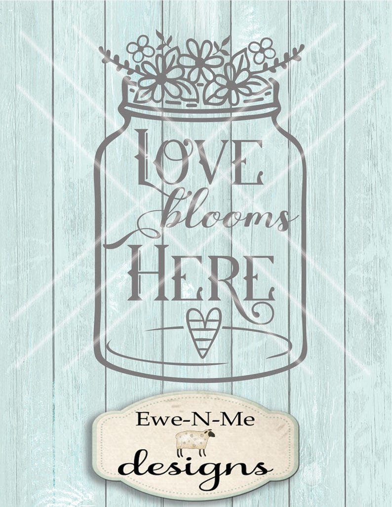 Download Valentine SVG Love Blooms Here svg Mason Jar svg Heart | Etsy