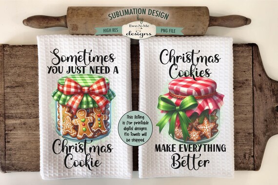 Christmas Cookies in Jars Kitchen Towel Sublimation Designs -  Christmas Cookie Jar Sublimation Designs - Christmas Kitchen Design