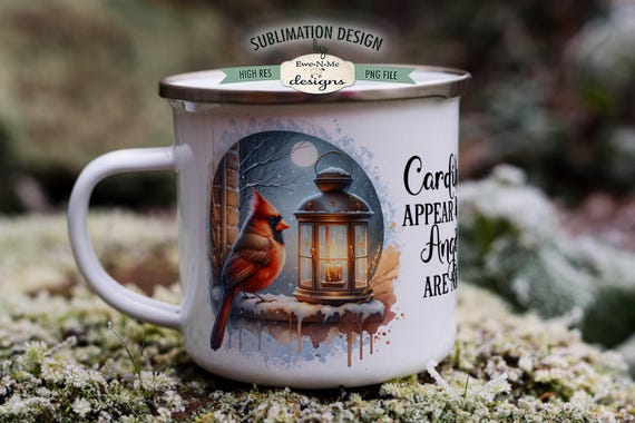 Cardinal with Lantern Sublimation Mug Design  | Cardinals Appear When Angels Are Near | Printable 11 oz. and 15 oz. Mug Sublimation Wrap PNG