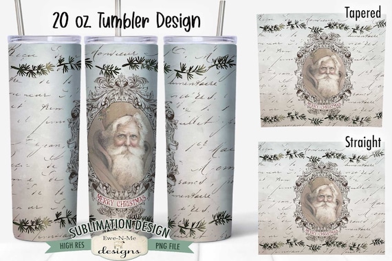 Vintage Father Christmas Santa Sublimation Tumbler Design - Vintage Christmas TumblerDesign - 20 oz. Tumbler Straight and Tapered PNG