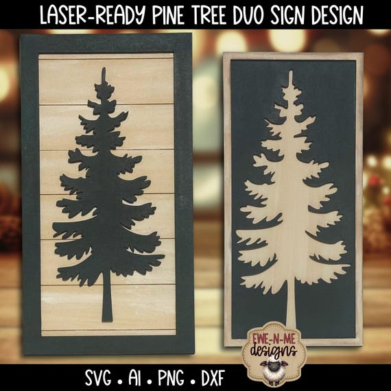 Woodland Pine Tree Duo SVG | Christmas Winter Laser Cut Files | Lightburn Ready Digital Download
